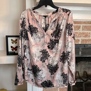 Talbots Silky Pink, Black and Gray Popover Blouse